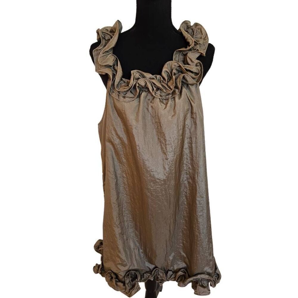NWT My Pretty Angel Womens Sleeveless Ruffled Silk Blend Mini Dress Brown Large